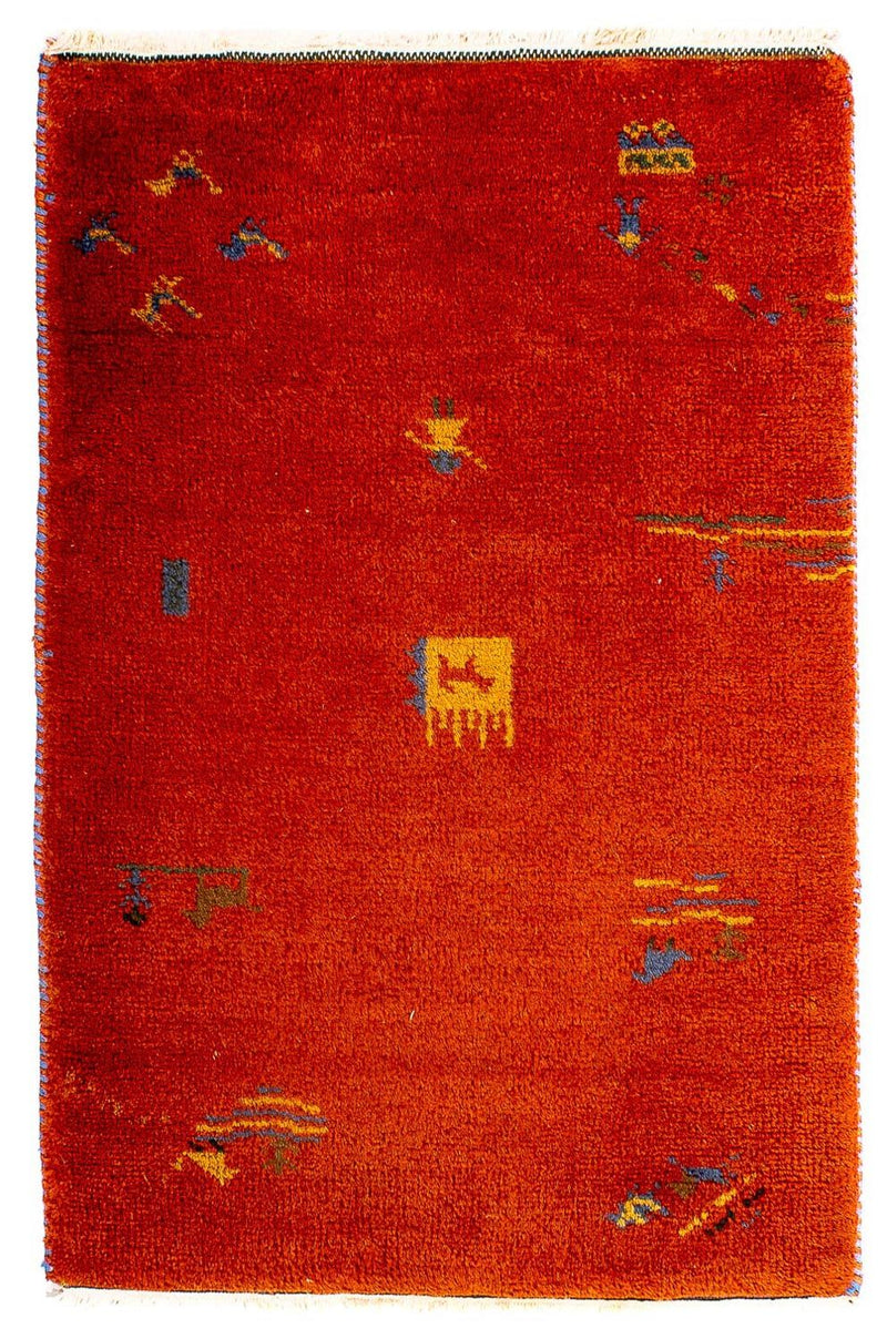 インド ギャベ 絨毯 90x60cm - ウールラグ