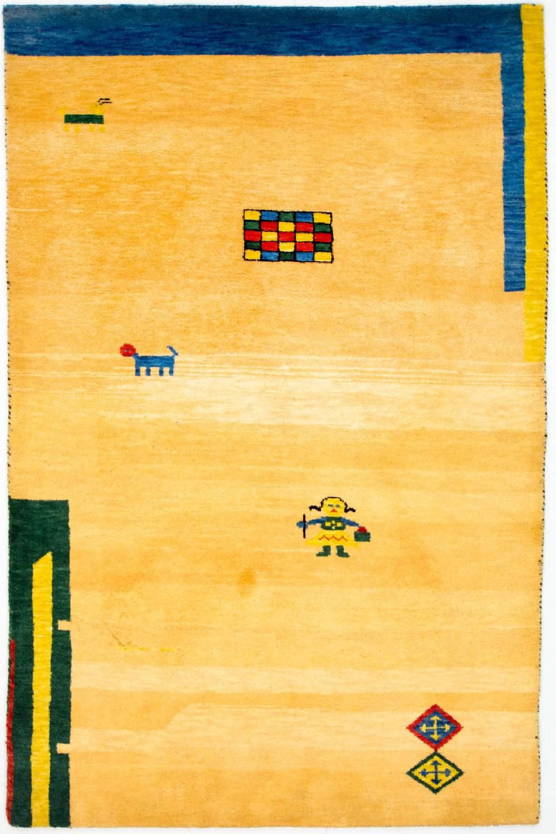 インド ギャベ 絨毯 193x121cm - ウールラグ