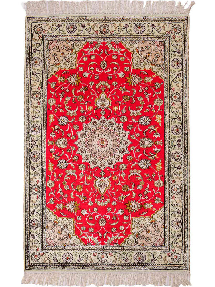 中国シルク 絨毯 122x78cm - オリエンタル絨毯