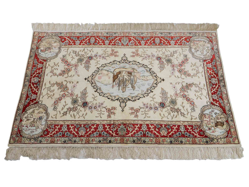 中国シルク 絨毯 153x95cm - オリエンタル絨毯