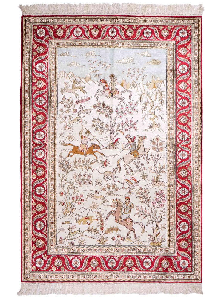 中国シルク 絨毯 185x126cm - オリエンタル絨毯